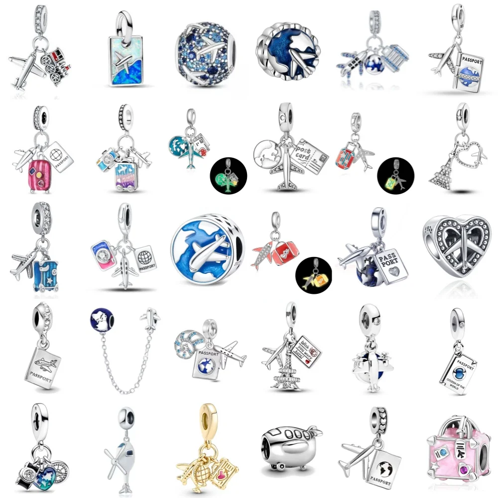 

New 925 Silver DIY Bead Fit Decorative Bracelet Women Pendant for Jewelry Airplane Passport iron tower Travel Amulet Charms Gift