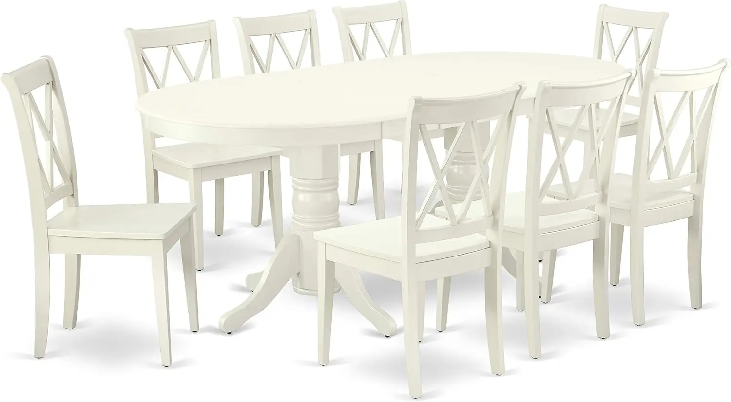 9 Piece Dining Table Set Includes an Oval Dining Room Table with Butterfly Leaf and 8 Wood Seat Chairs, 40x76 Inch, Linen White