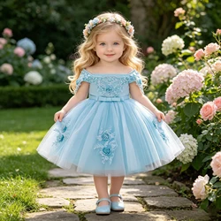Toddler Flower Party Baby Dresses Christmas Tulle Beading Embroidery 1st Birthday Princess Girls Dress Red Wedding New Year Gown