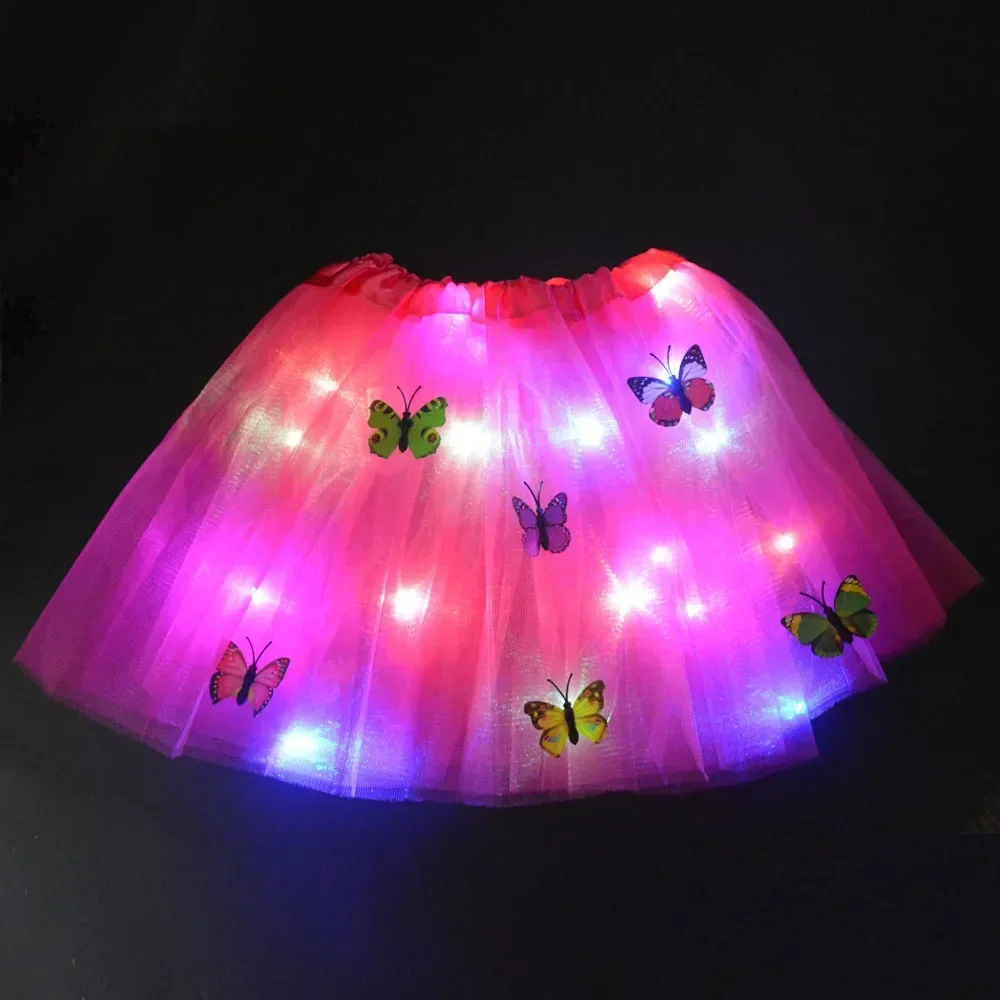 Princess  Kids Girl Light Up Glow Butterfly Tutu Skirt Luminous Party Ballet Costume Gift  Festival Christmas