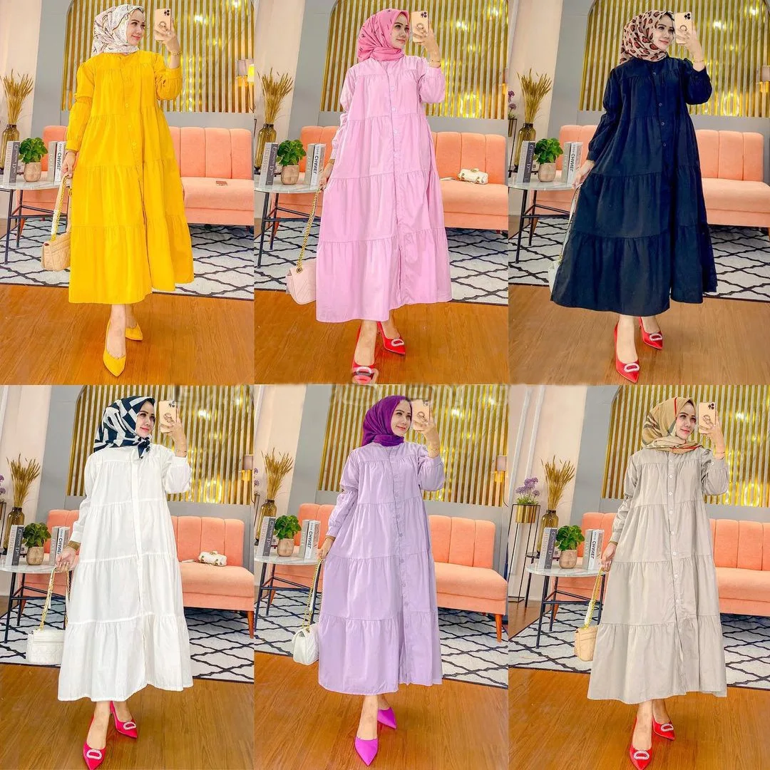 

Dresses Eid Women Muslim New Solid Color Long Sleeve Dress Casual Robe Abayas Women Abaya Ramadan Jalabiya Elegant Vestidos