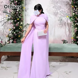 Othray Elegant Formal Evening Dresses O Neck With Cape Floor Length Women Wedding Party Gowns Met Gala Dress Saudi Arabia