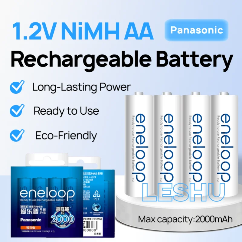

Original Panasonic Eneloop AA 2000mAh 1.2V Ni-MH Ready to Use Rechargeable Batt Long Life 2100 Cycles Eco Friendly
