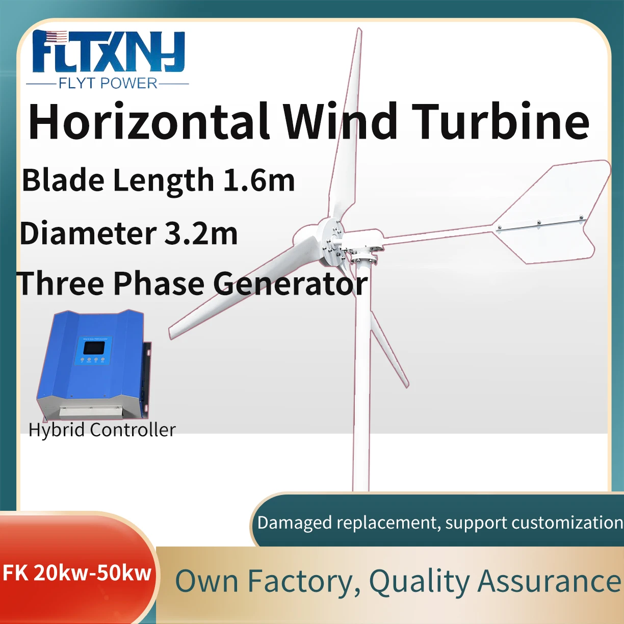 50000W 50KW Horizontal Wind Turbine With More Powerful Free Electricity Low Speed And Low Noise For Small Household Farms