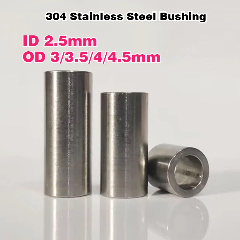 5/10Pcs 304 Stainless Steel Bushing ID 2.5mm Hollow Bushing Extended Cylindrical Steel Toothless Screw Sleeve OD 3/3.5/4/4.5mm