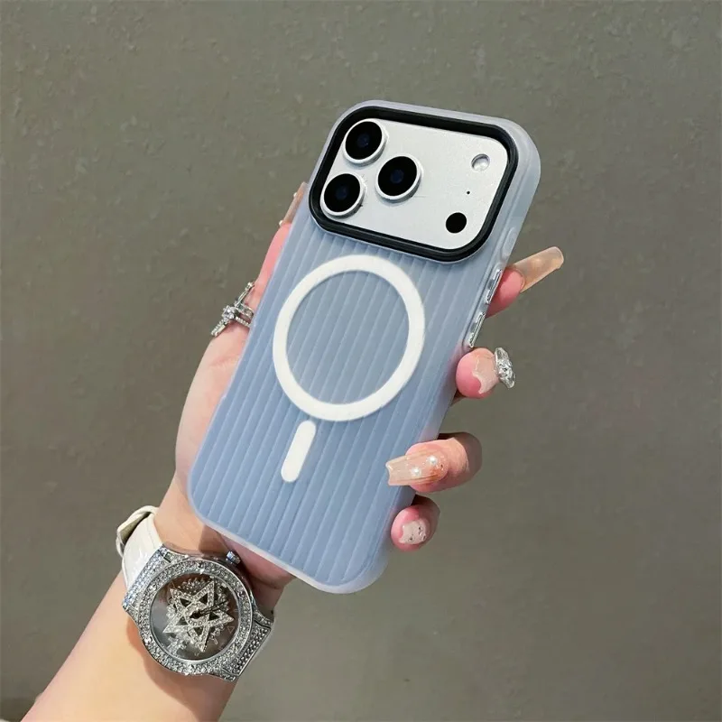 2-in-1 Magnetische Hülle mit Wellpappenmuster und Matter Oberfläche für iPhone 18 Pro Max, 17 Pro Max, 16, 15, 14, 13, für Magsafe, stoßfeste Streifenhülle