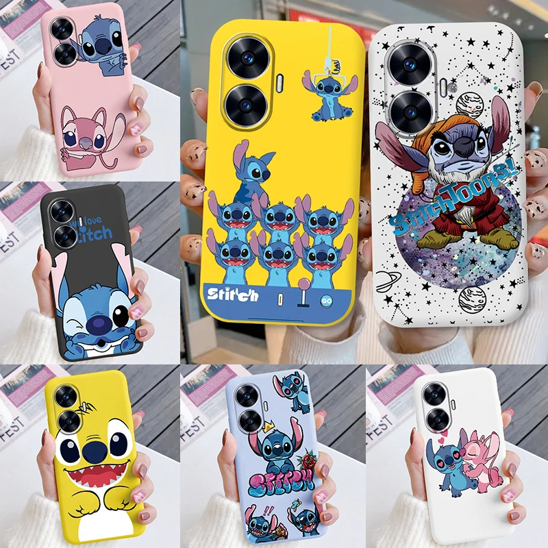 For Realme C55 4G Phone Case Soft Silicone Shockproof Super cute Stitch Love?Cover For RealmeC55 Shell C 55 Bumper Shell Couple