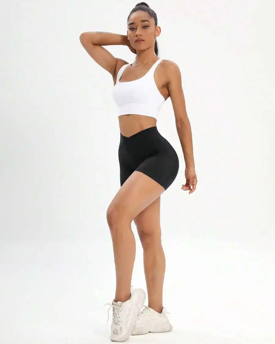 2-Pack Womens Workout Shorts With Cross Waist And Side Pockets