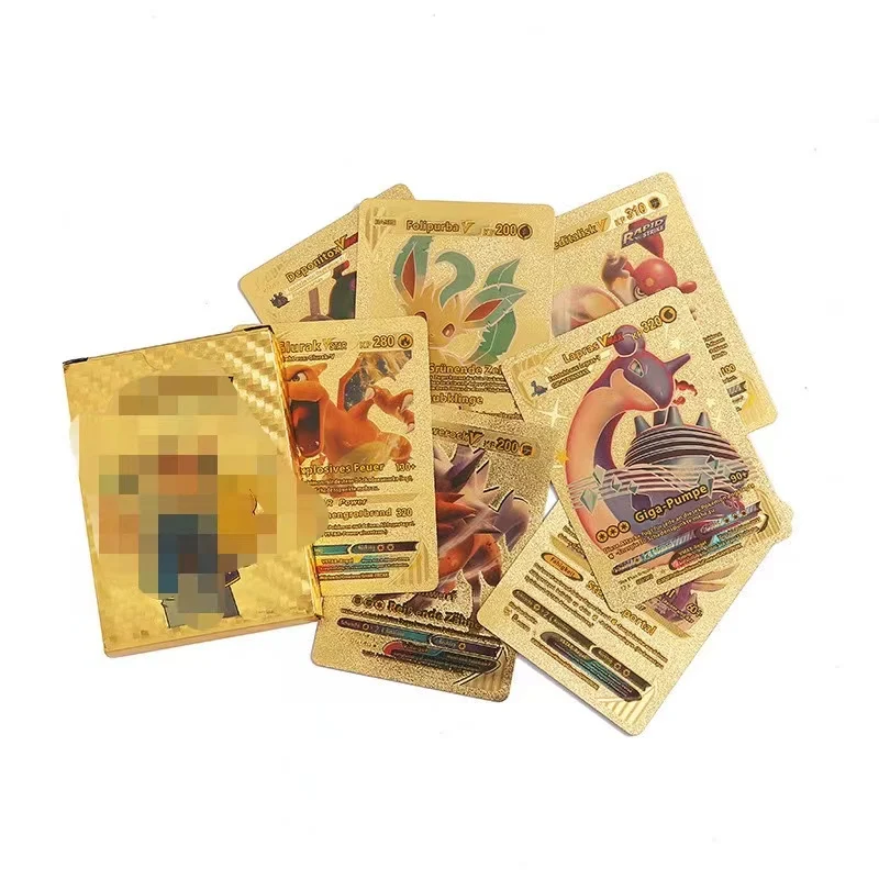 55-110PCS Of Pokemon Gold Cards English Foil Gold Silve Letter Playing Cards Metalicas Charizard Vmax Gx Series Game Card