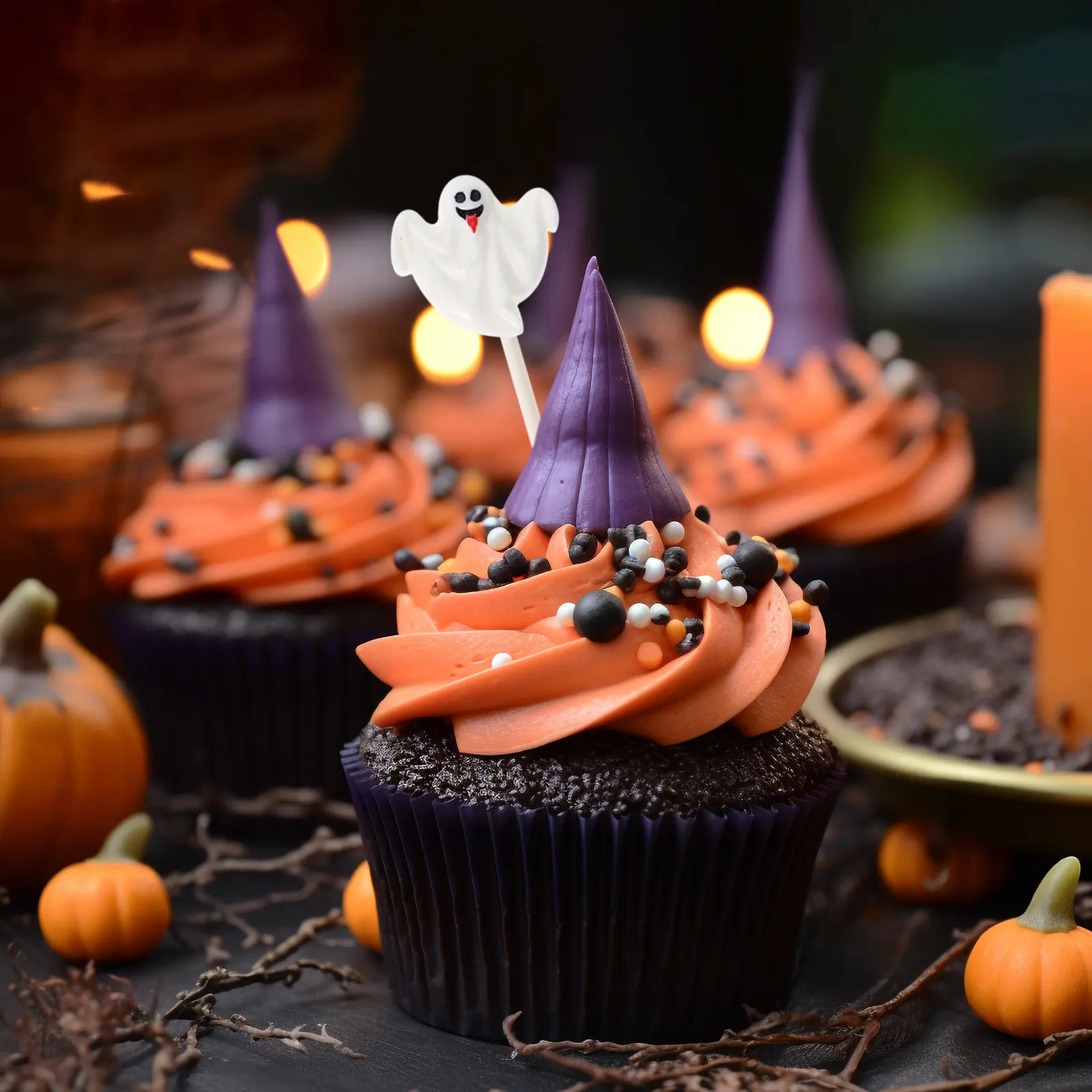 12Pcs Eco Friendly Resin Halloween Cake Toppers Castle Ghost Witch Pumpkin Design Cupcake Muffin Decor Baking Party Atmosphere