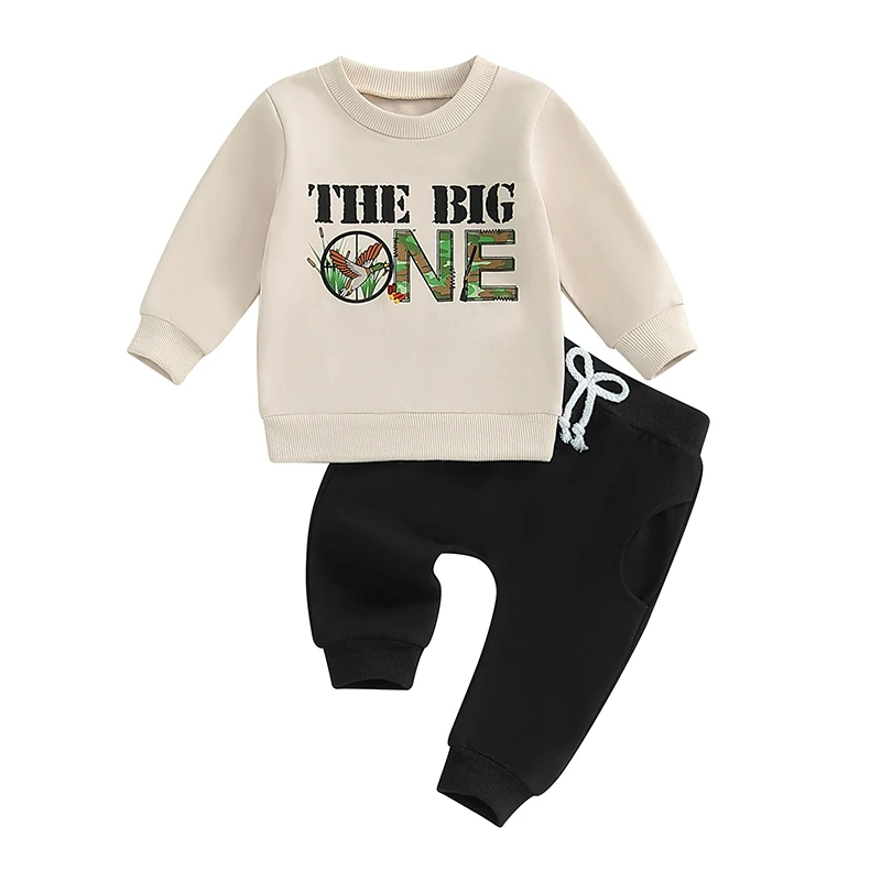 

Baby Boy 2Pcs Birthday Outfits Long Sleeve Letter Print Sweatshirt Pants Set One Year Old Clothes