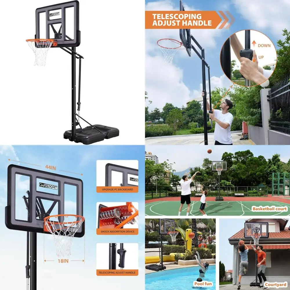 

Outdoor Height-Adjustable Basketball Hoop System with 44-48 Inch Impact Backboard and Portable Design for Recreational Play