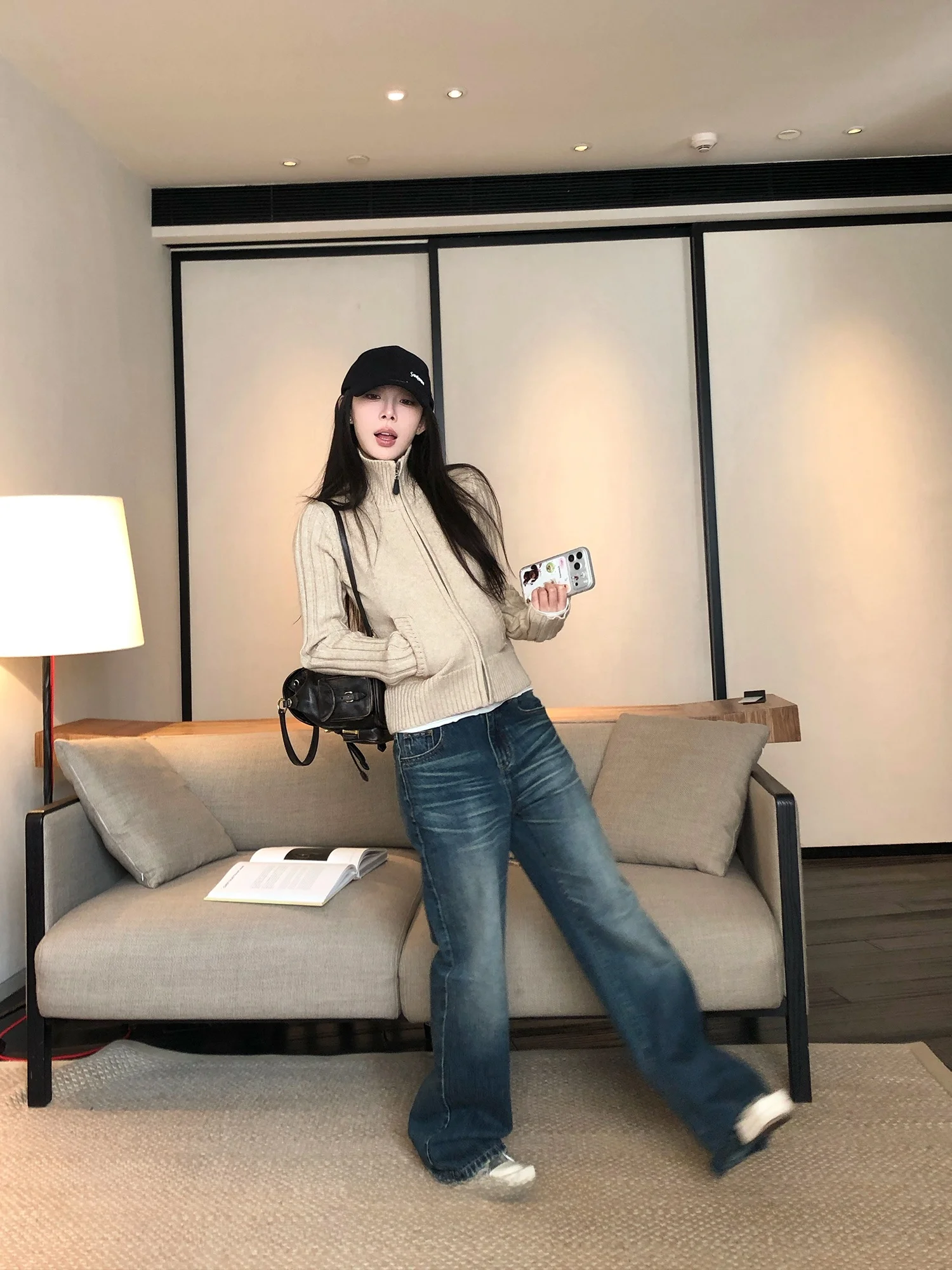 

Свободные женские леггинсы-джинсы с низкой посадкой, прямые, синие, в стиле ретро, с эффектом выцветания, стройнящие, повседневные брюки, серия «Весенний стиль» от SUONE