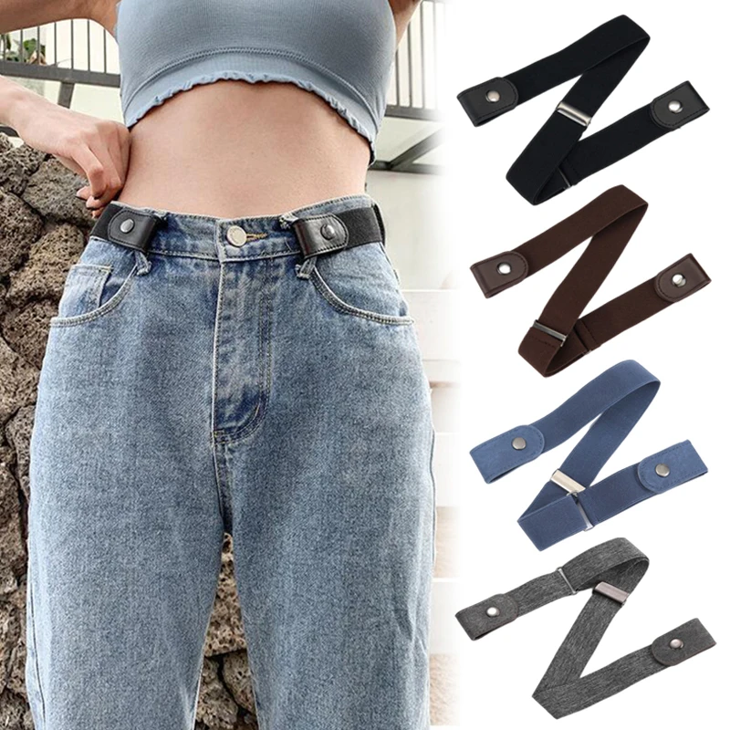 Belts No Buckle Stretch Elastic Waist Belt Buckless Belt Invisible Elastic Waist Belt Unisex For Jeans Pants Lazy Belt Women Men