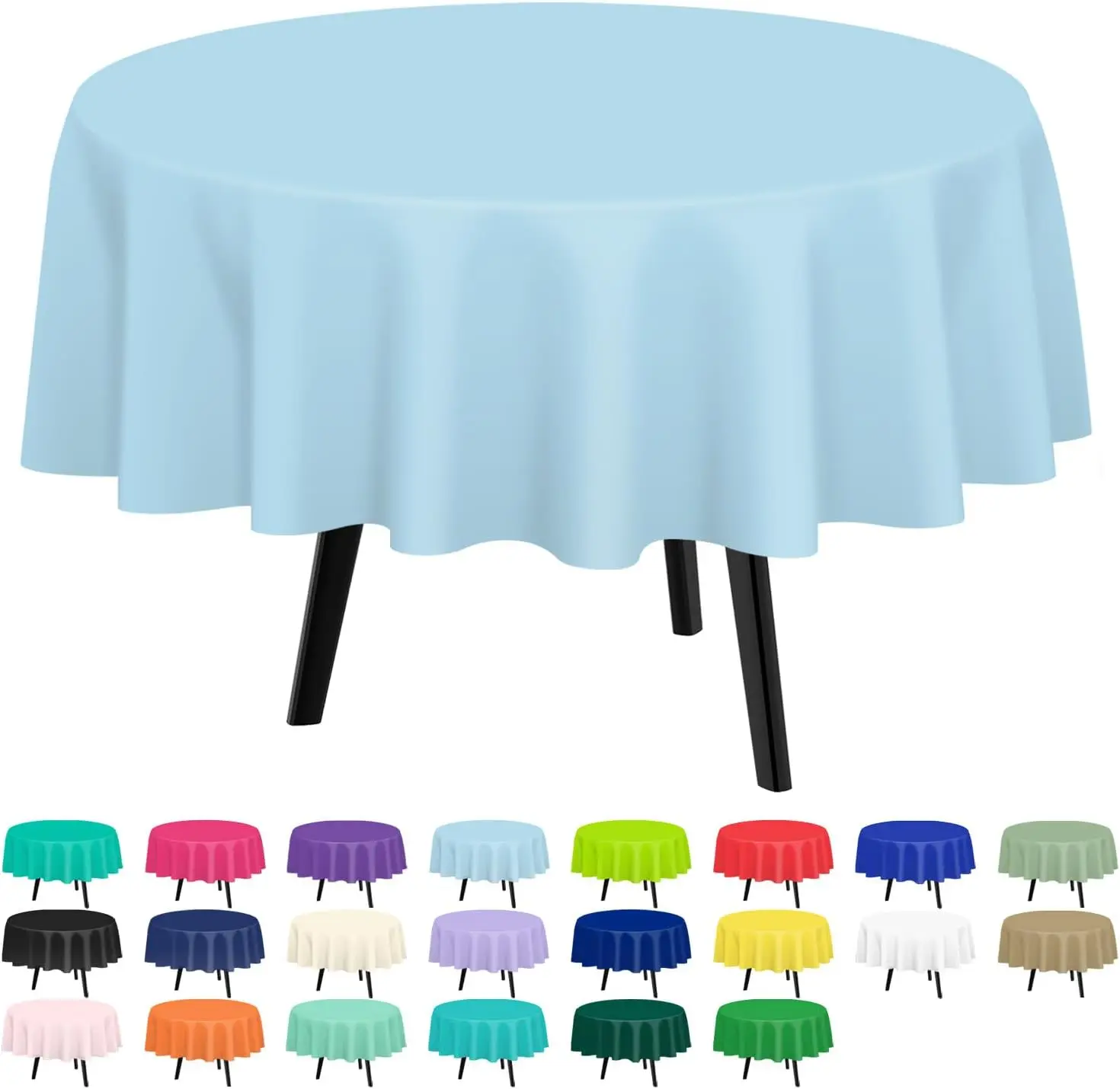 

Light Blue Round Disposable Plastic Tablecloth 2 Pack, 84 Inch for Parties and Events