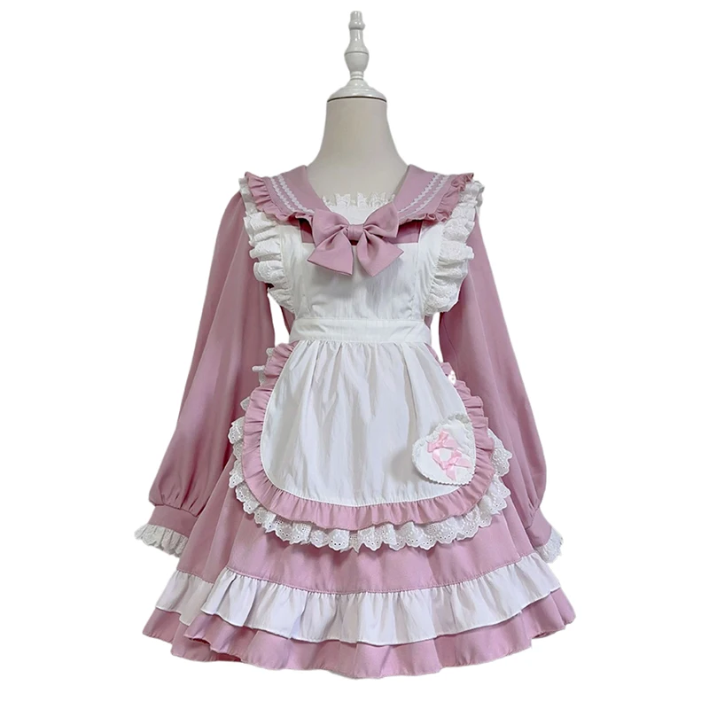 Vestido de sirvienta Lolita para niñas y mujeres, traje de Cosplay negro, traje de mucama linda, escenario de fiesta