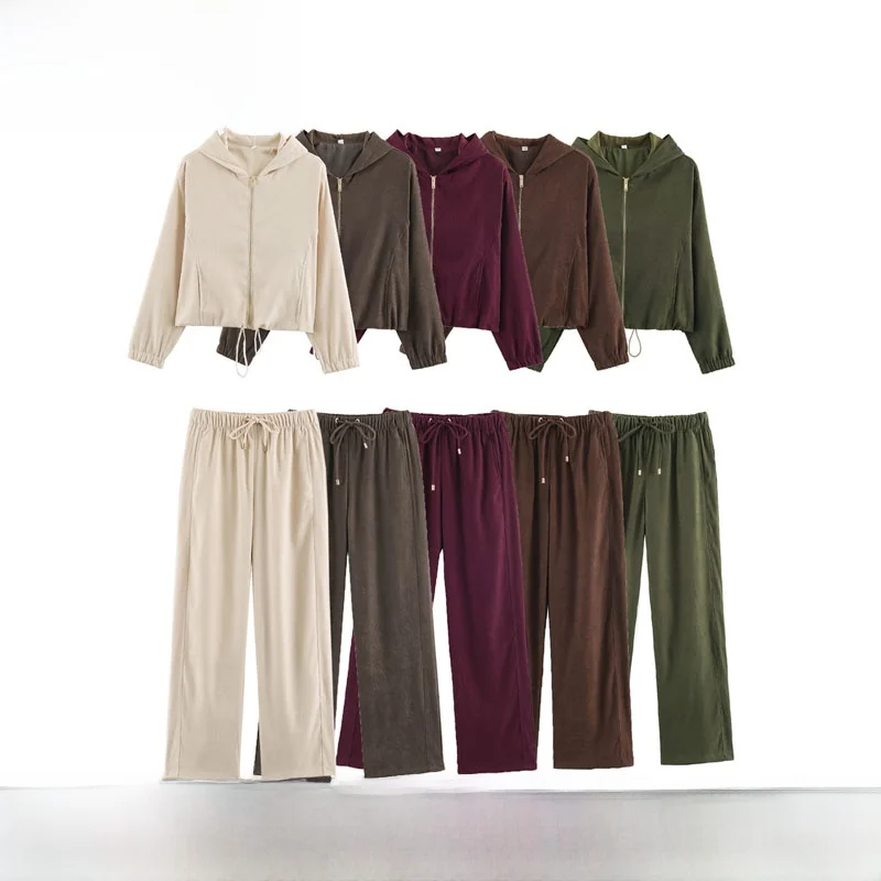 Fashionable ZR Style Spring Summer New Arrival Women's Hooded Top Jacket Wide Leg Pants Five Colors Available Polyester Fabric
