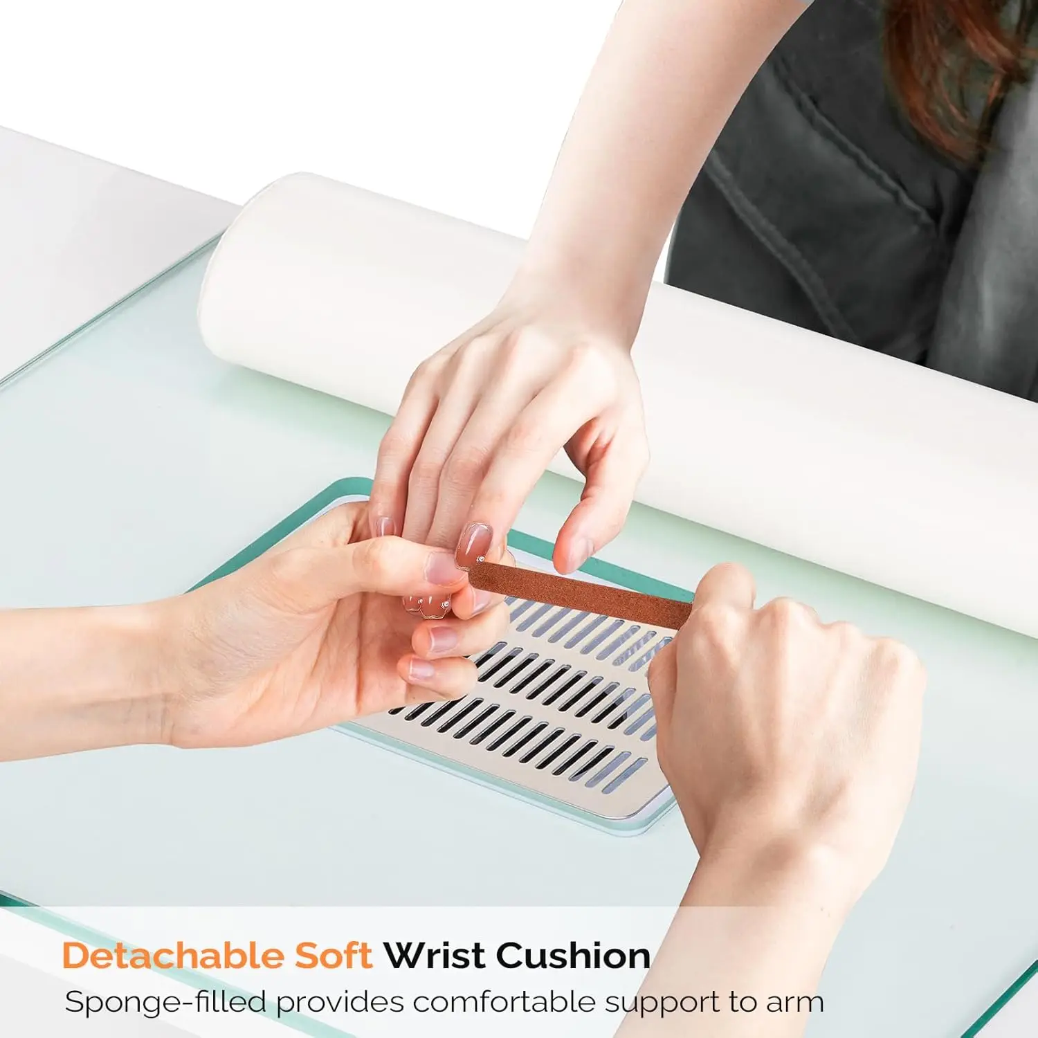 Stół do manicure Biurko do paznokci ze szklanym blatem i podpórką pod nadgarstki, Salon kosmetyczny Materiały do paznokci Dekoracja Stacja robocza Odporna na acetony