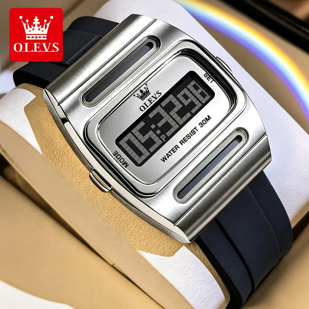 OLEVS 1125 Dual-Power Electronic Movement Watch HD Night Light Casual Street Style Silicone Watch Strap 30m Waterproof Watch