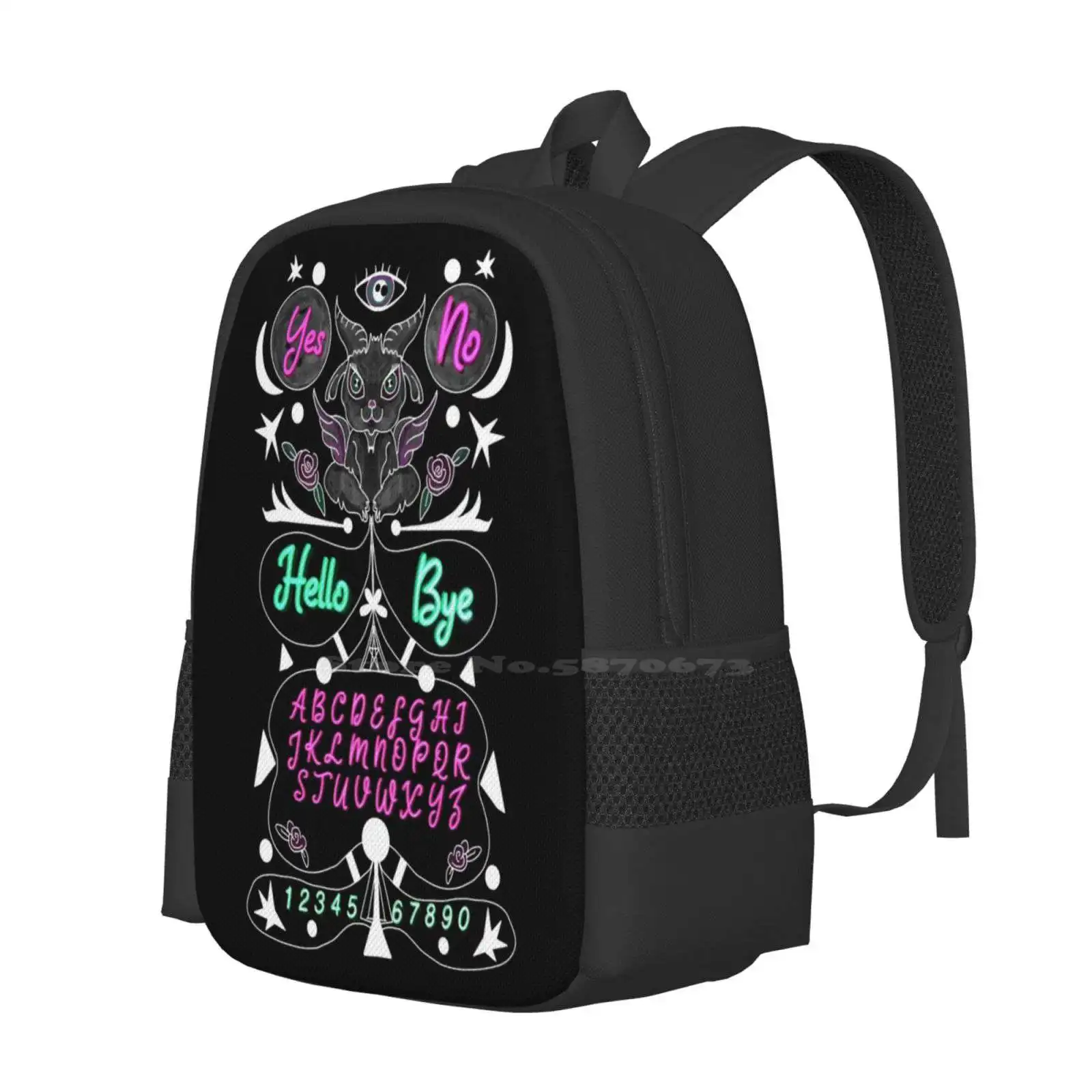 Spirit Board With A Baby Baphomet Pattern Design Bag zaino per studenti Spirit Board Novachasingart Baphomet Neom nero e