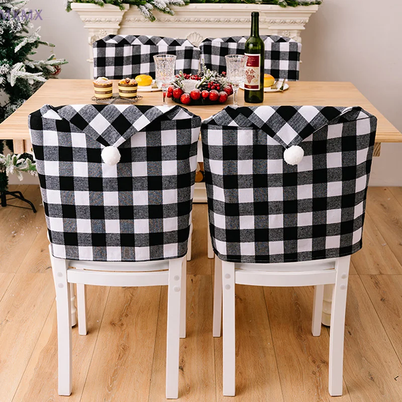 Chair Back Comfort Cover Black and White Plaid Chair Cover Christmas Chair Decoration Home Decor