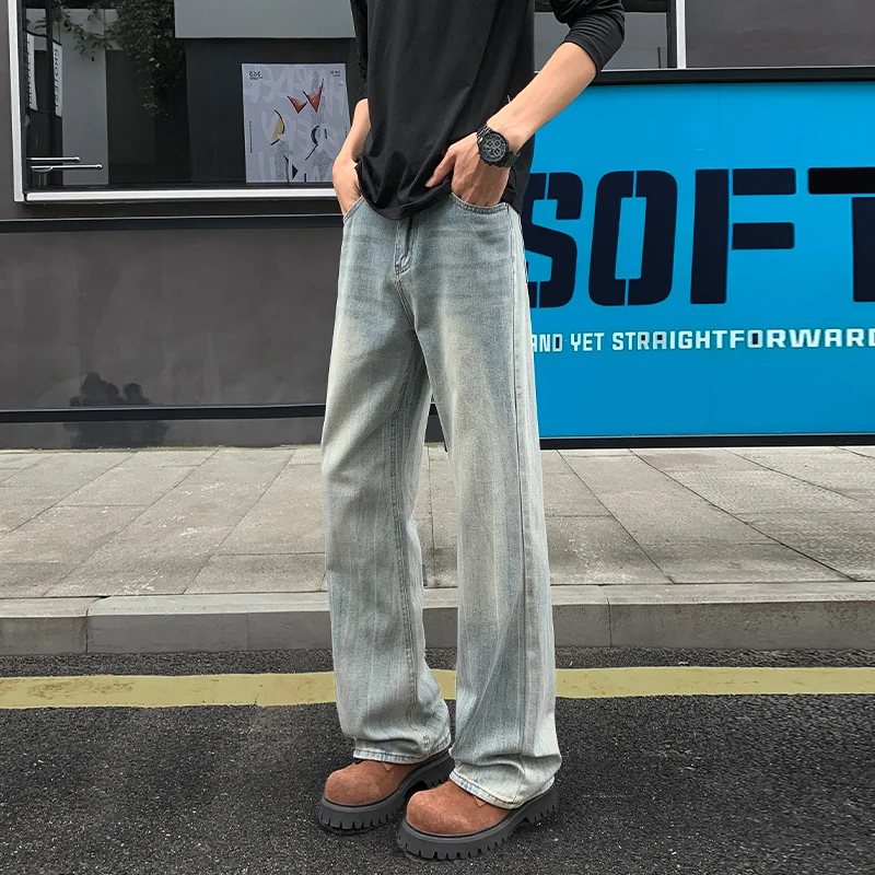 

M-XXXXXL расклешенные джинсы с принтом болтов, сшитые джинсовые брюки, винтажные брюки-клеш с высокой талией в стиле ретро для мужчин, повседневная уличная одежда