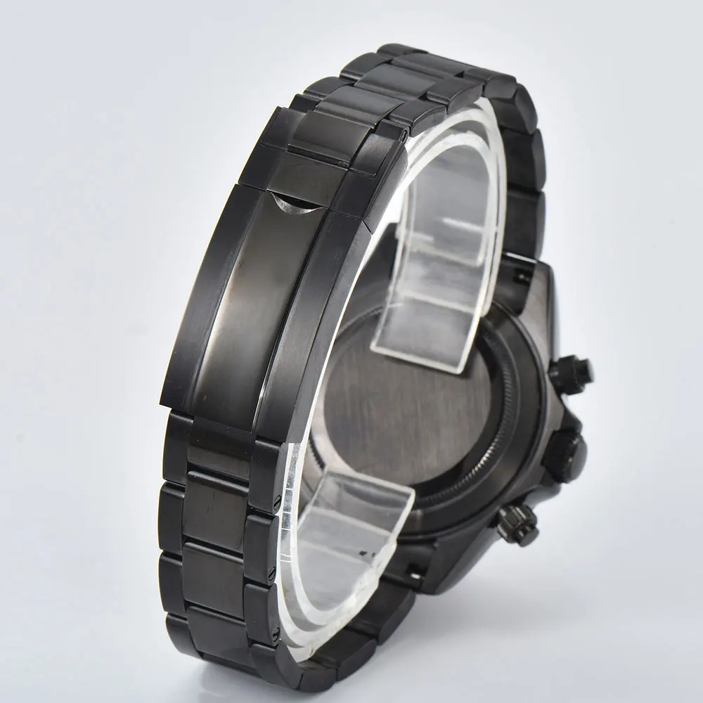 Orologio da uomo d'affari di lusso nero con movimento VK63 cronografo in vetro zaffiro con cassa in pietra preziosa colorata lunetta orologio da uomo d'affari su misura