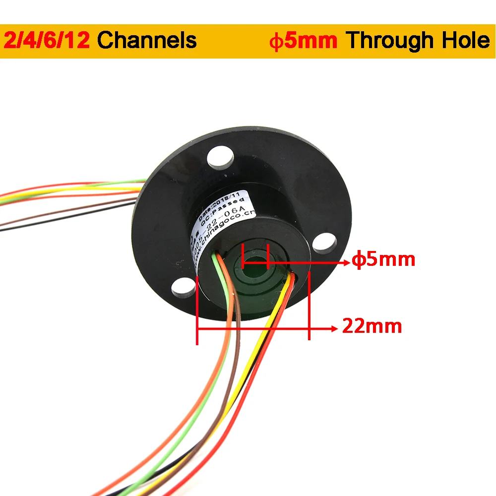 중공 샤프트 슬립 링 회전 커넥터, 카메라 짐벌 관람차 링용, 5mm 관통 구멍이 있는 회전 커넥터, 2 채널, 4 채널, 6/12 채널, 2A