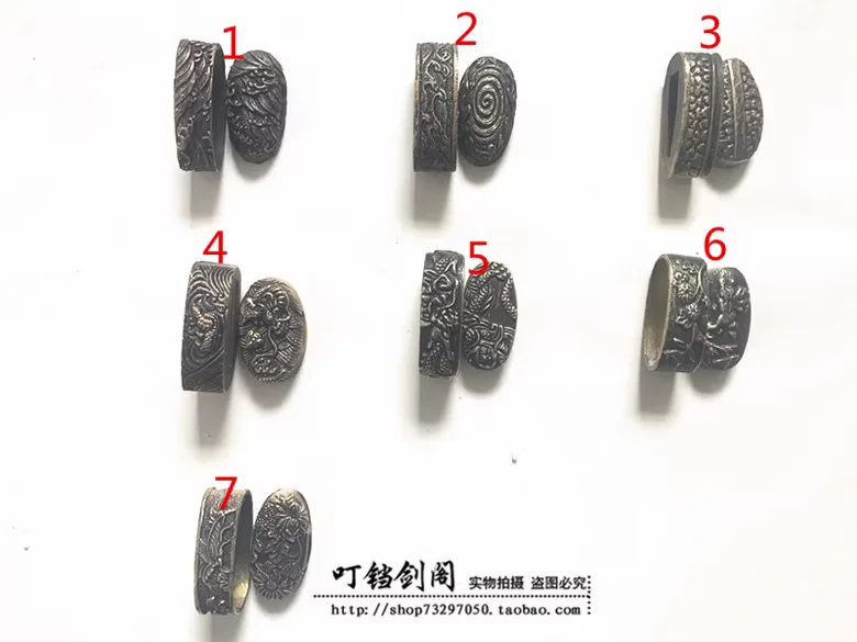 

Set of Japanese Katana Sword Tsuka Handle Accessories, Copper Fuchi Kashira Menuki