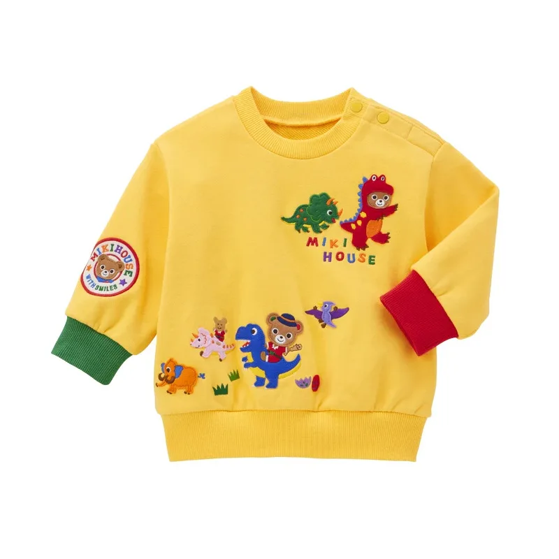 Miki Boys' Clothes Autumn New Cartoon Bear Dinosaur Embroidery Long Sleeve Sweatshirt Top