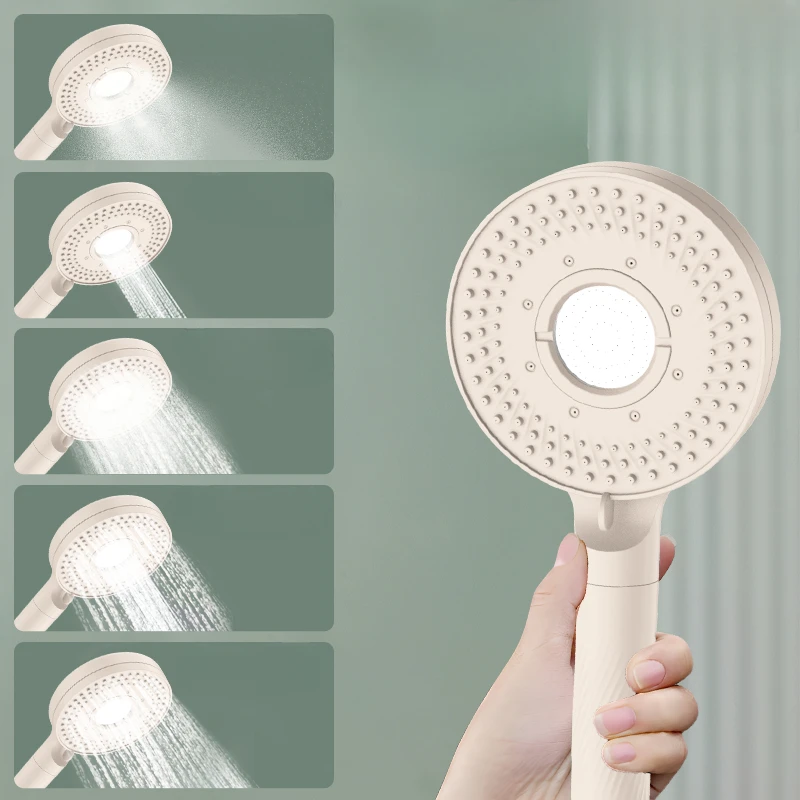 Five-speed Mode Simple Pressurized Shower Head Home Bathroom Handheld Shower Filter Milky White Black Universal