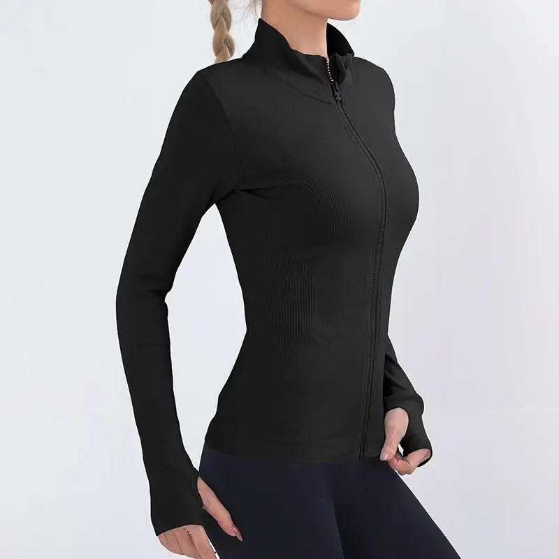 Nuevo Abrigo deportivo sin costuras para mujer, ropa deportiva con cremallera, Top de manga larga, ropa para correr y Yoga