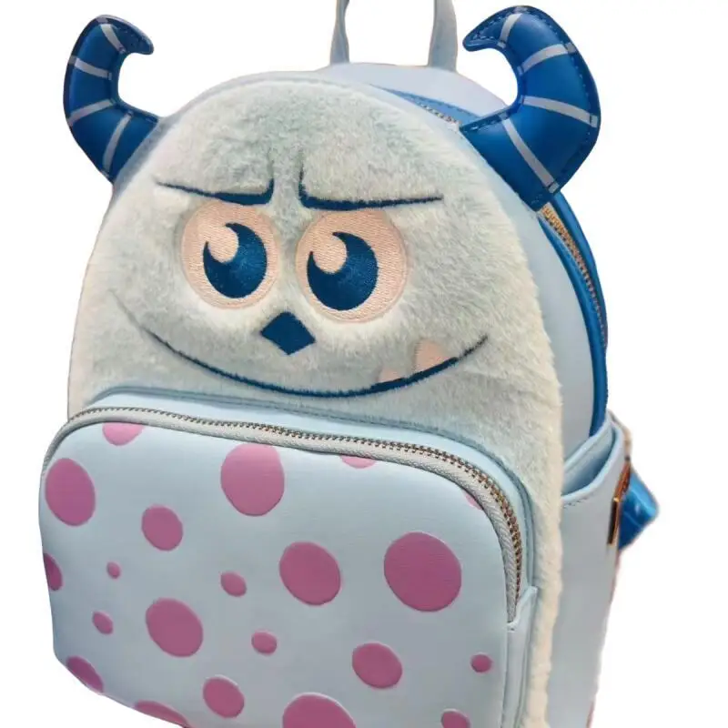 26Cm 디즈니 몬스터 대학교 제임스 P. 설리반 PU 가죽 플러시 백팩 더블 레이어드 스토리지 대용량 학생 선물