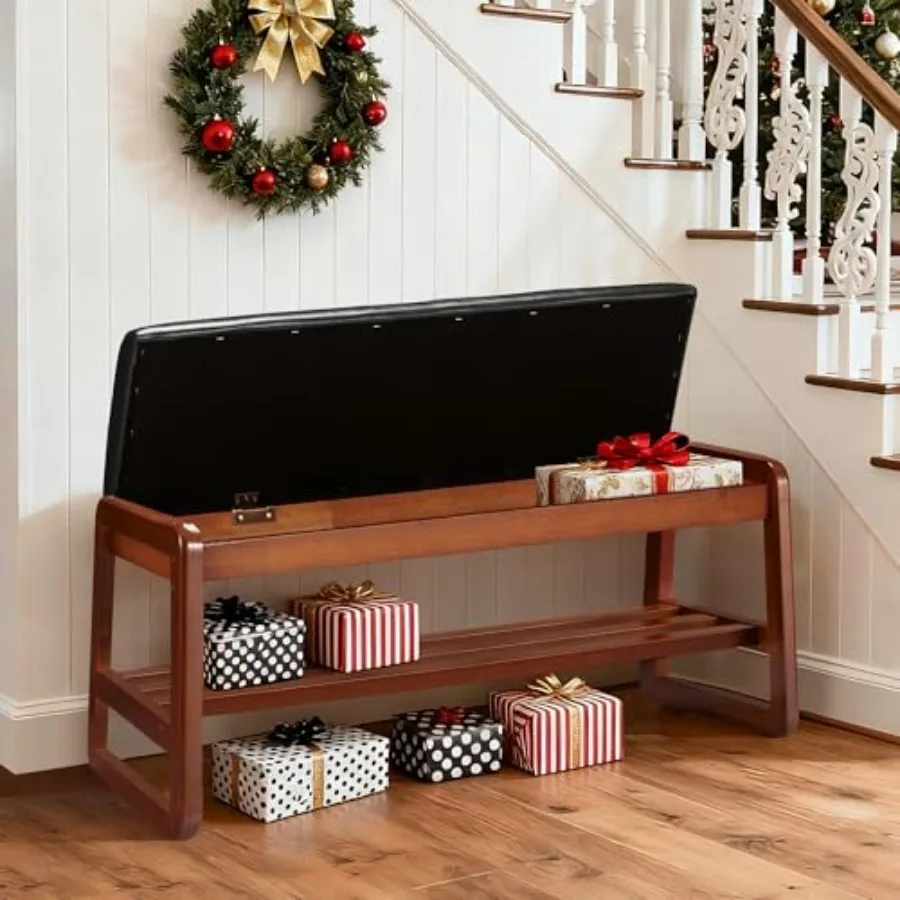 

Solid Wood Shoe Rack with Flip-Top Storage, Entryway Shoe Bench with Cushion, 2 Tier Shoes Storage Organizer for Hallway, Livin