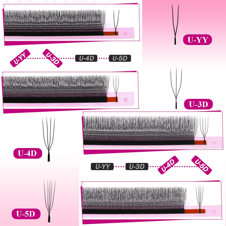 Nieuwe Collectie U-vorm 3DW Valse Wimpers Lichtgewicht Premade volume Fans Wimpers Premium Mesh Netto Cross U-vormige Wimper Extensions