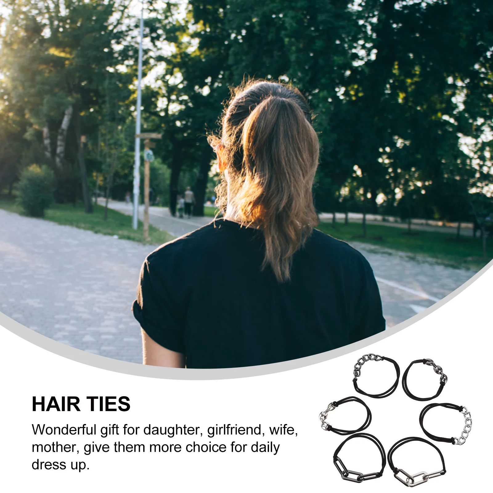 

6pcs Electroplated Alloy Hair Ties Elastic for Girls Women Fashion Scrunchies Hair Accessories Silver Gun Color