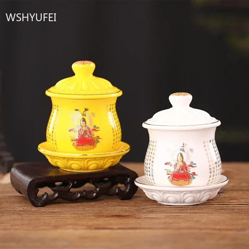 Traditional Ceramics Holy Water Cup Living Room Wine Cabinet Decoration Buddha Hall Worship Decor Accessories Buddhist Supplies