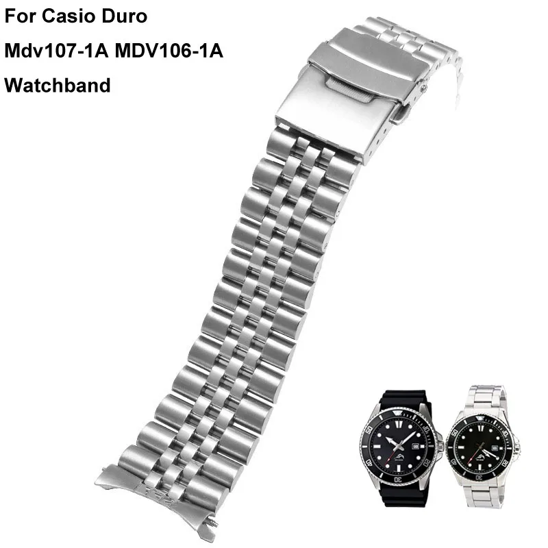 

Diving Steel Metal Strap For Casio Duro Mdv107-1A MDV106-1A Watch 22mm Wristband Bracelet Watchband Replacement Parts