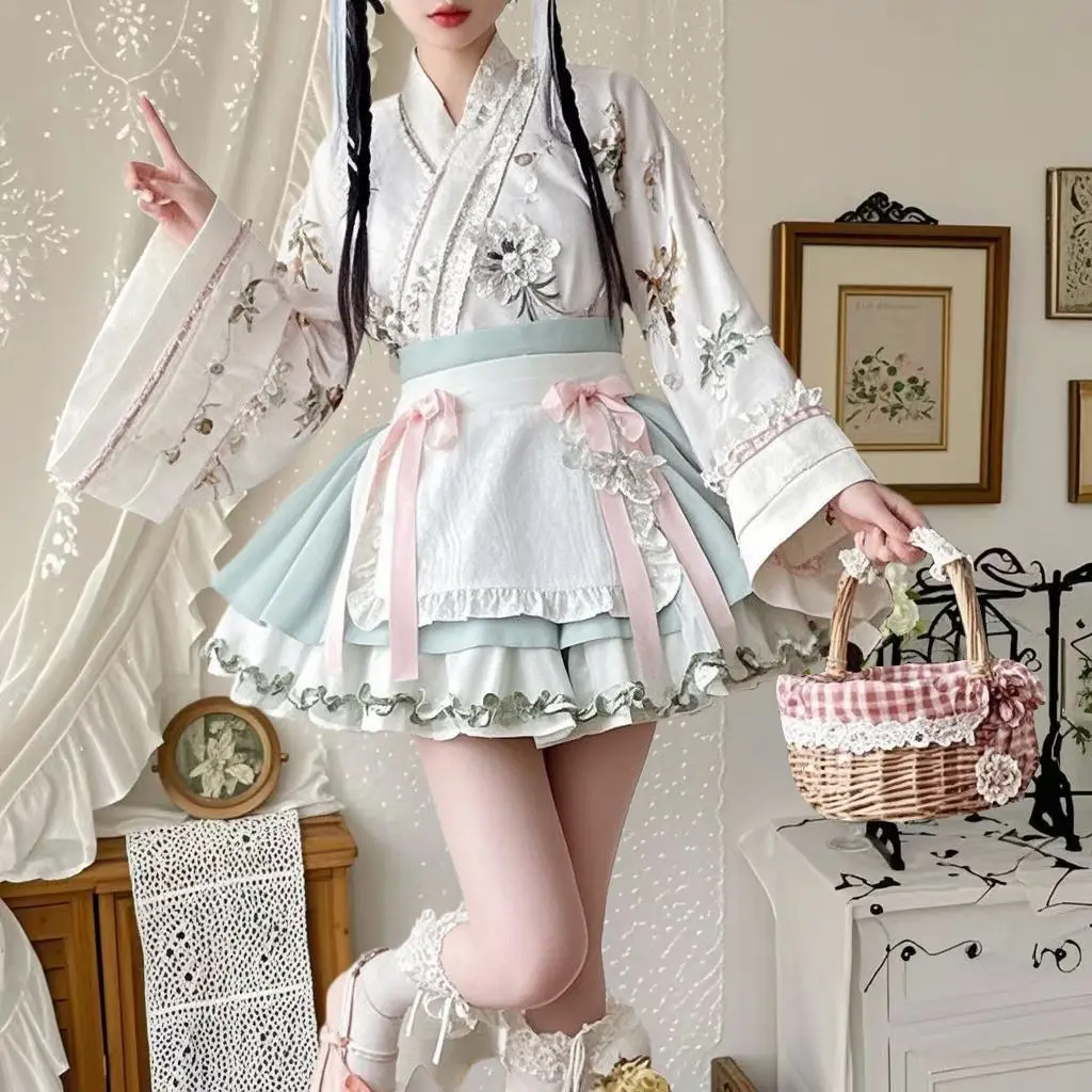 

MAGOGO Chinese Style Vintage Lolita Skirt Sets Women Sweet Bow Floral Print Hanfu Top Tea Party Mini Skirt Pink Y2k Vestidos