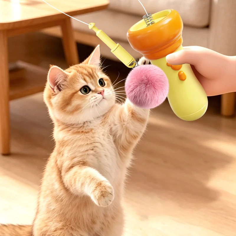 Electric Launch Cat Teaser Toy One‑Key Shooting Auto‑Rebound Cat Interactive Play Toy Plush Ball Automatic Cat Wand Toy For Cats