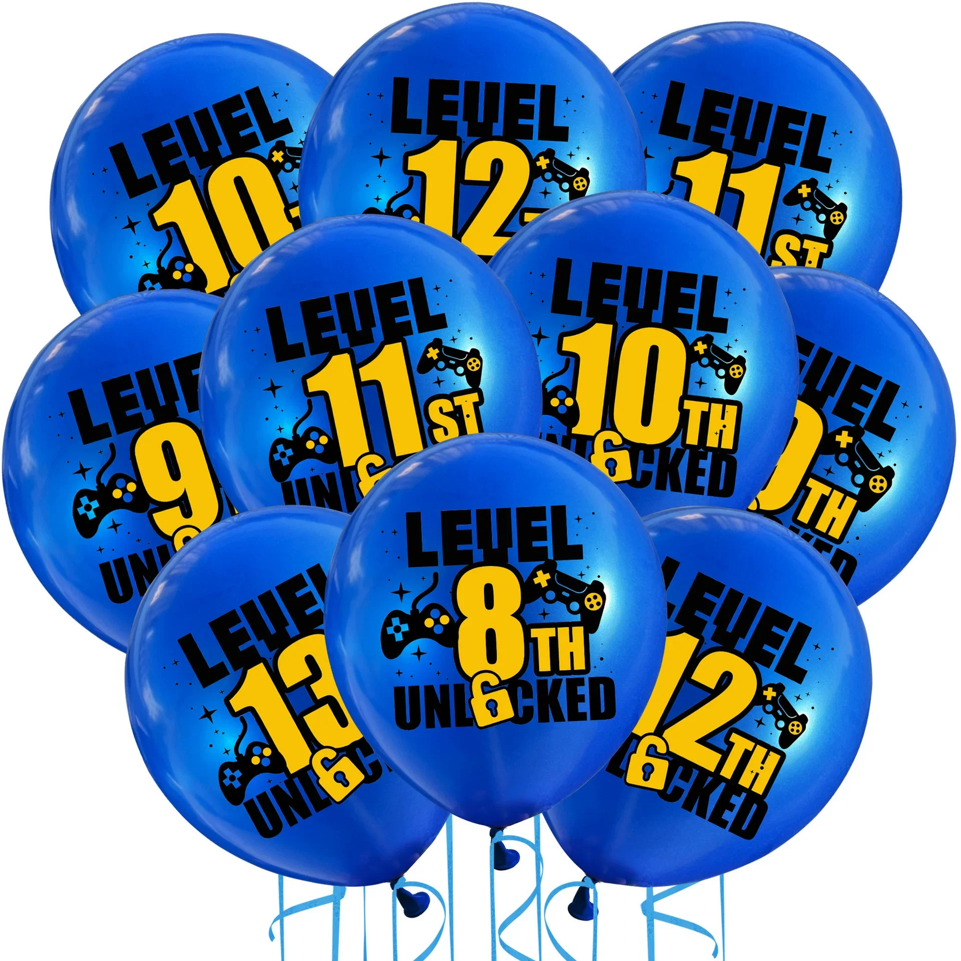 10 Stück 12 Zoll blaue Gamepad-Zahlen-Latexballons zum 8. bis 13. Geburtstag, Spiel auf Abbildung, Thema, Ballon, Geburtstagsparty-Dekorationen