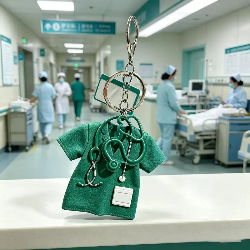 2D Flat Medical Scrub Keychain Creative Stethoscope Pattern Decor Small Ornament for Medical Worker Gift
