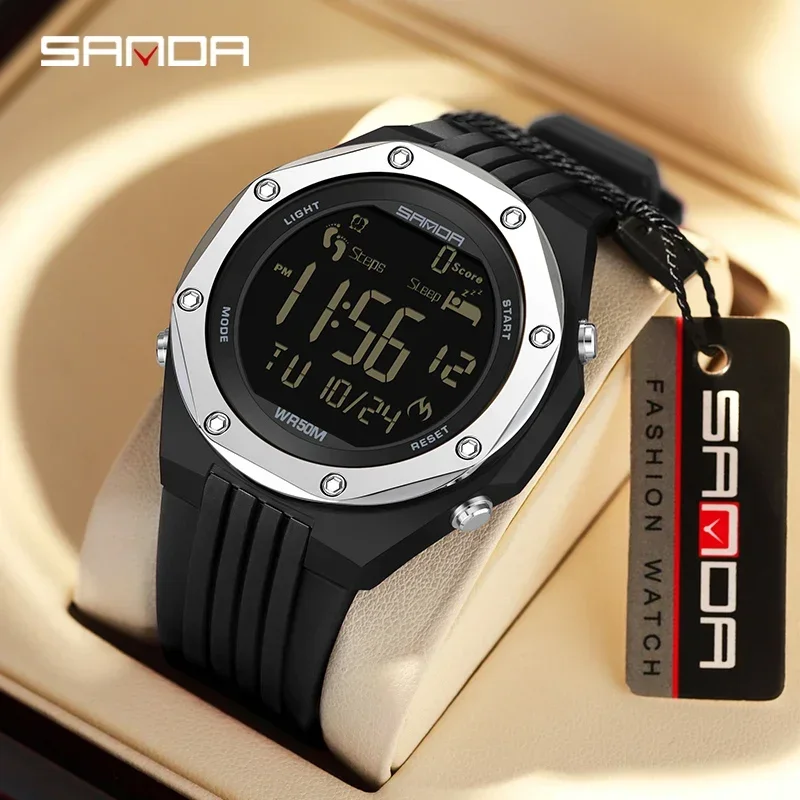 SANDA 6117 Simple Nightlight Waterproof Sports Electronic Watch New 2023 Step Calorimeter Single Display Electronic Watch