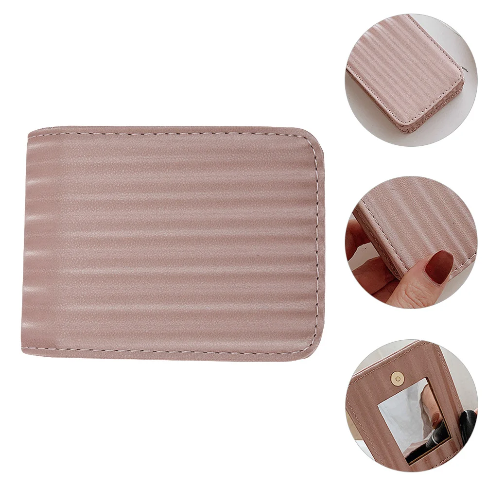 1개 미니 립스틱 가방 프리미엄 PU 소재 컴팩트 수납 파우치 여성용 소형 휴대용 메이크업 케이스 거울 포함 여성 선물