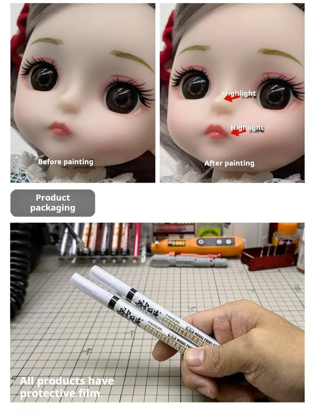 MS047 Pena Spidol Berbasis Air Ramah Lingkungan Matte Gloss 0.7Mm 3Mm Lapisan Pelindung Ujung untuk Model Militer Gundam Alat Hobi DIY