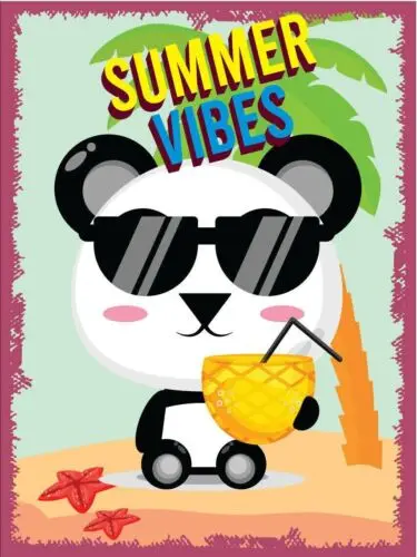 Summer Vibes Panda Beach Metal Wall Plaque Art Vintage tin sign retro Summer