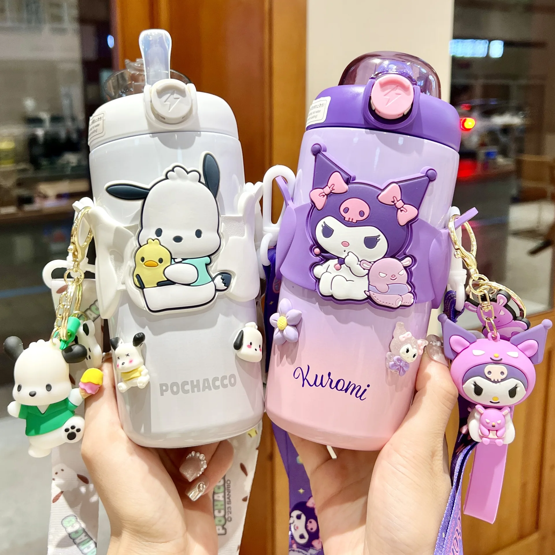

Sanrio Children Cartoon Hot Water Cup Kuromi Kawaii Student Popular Anime Portable Cute with Straw Vacuum Cup Birthday Gift