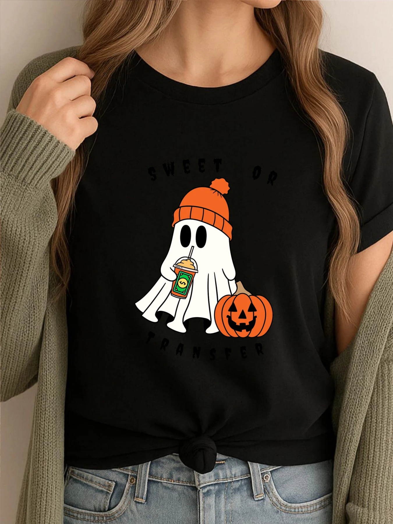 

Sweet Or Transfr Choose Your Scare Graphic T Shirts Men Oversized Men Funny Short Sleeve Tee Halloween Day