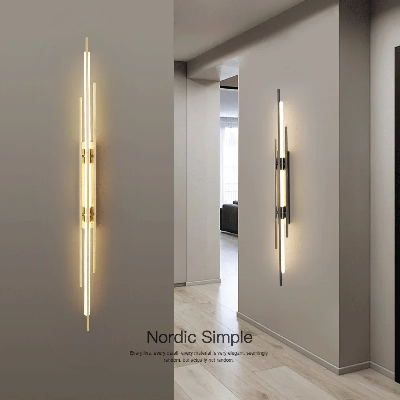 Imagem -06 - Estilo Nórdico Led Lâmpada de Parede para Sala Iluminação Interior Luminosa Acessórios de Metal Preto Quarto e Escada Luz Simples Ouro Ac110220v