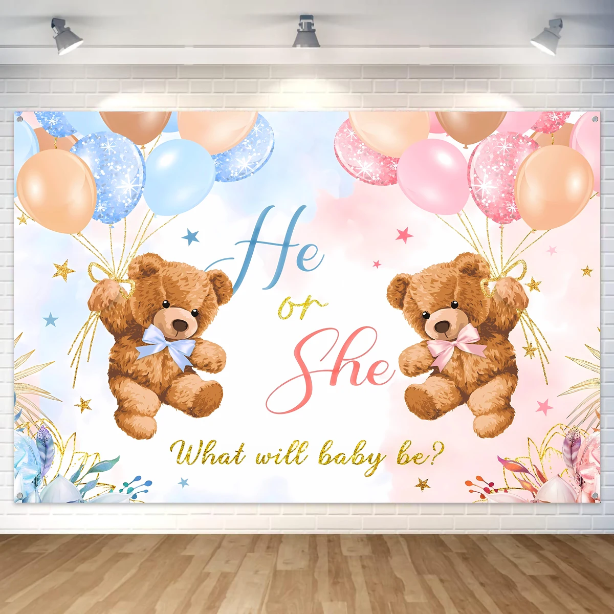 

1pc Gender Reveal Party Photography Backdrops Boy Or Girl He Or She Bear Balloons Decor Background Photocall for Photo